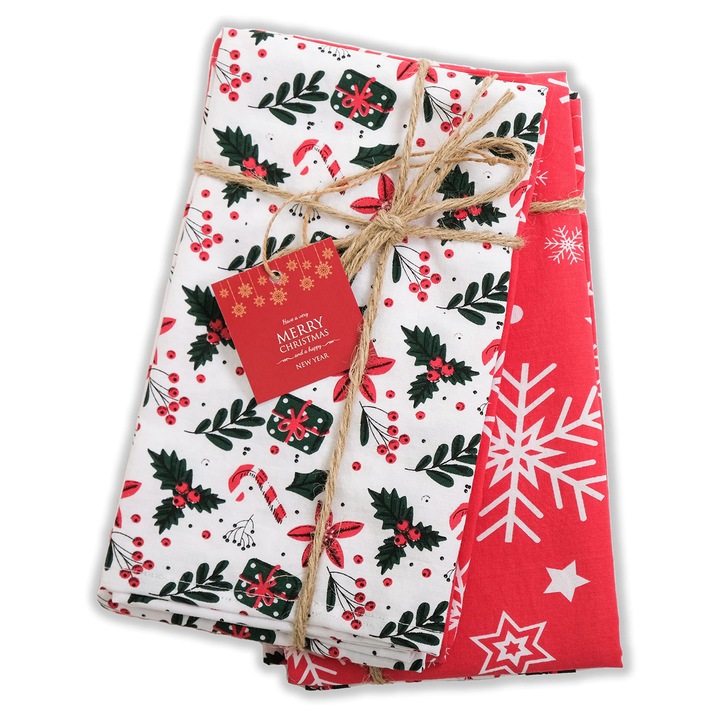 Dekoratív törölközők, 2 darabos pamut törlőkendő szett, ünnepi mintával, 50x70cm