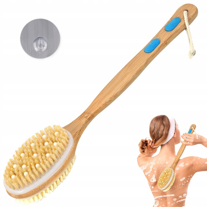 Fürdőszivacs szett, 40 cm hosszú, természetes anyag, fa nyéllel