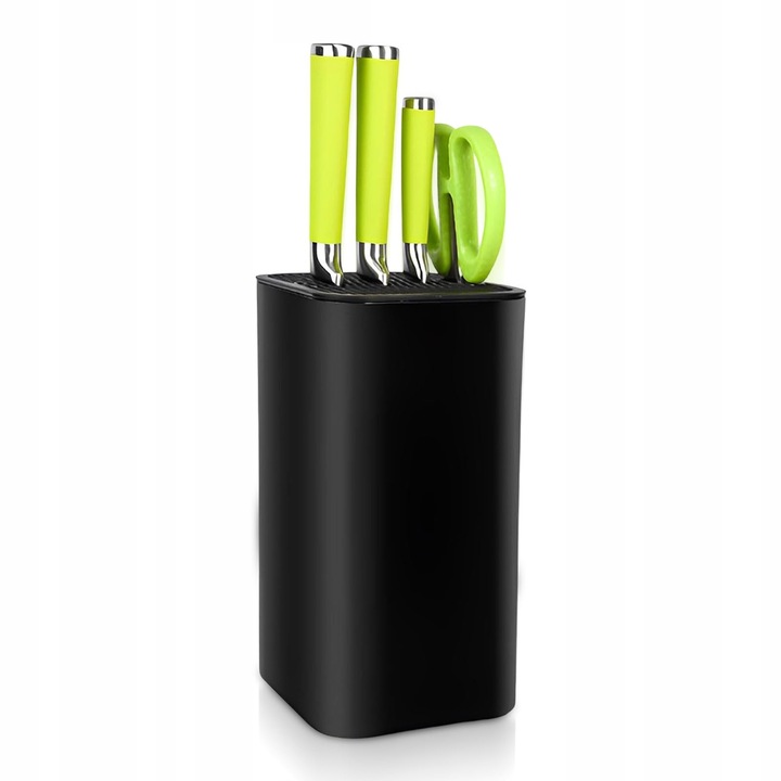 Univerzális késtartó, fekete, méretek 123x123x220mm, nagy kapacitás, kompakt kialakítás