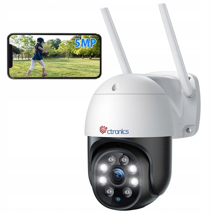 Camera de supraveghere Ctronics 5MP WiFi PTZ, nocturna color 20m, IP66, 355x90°
