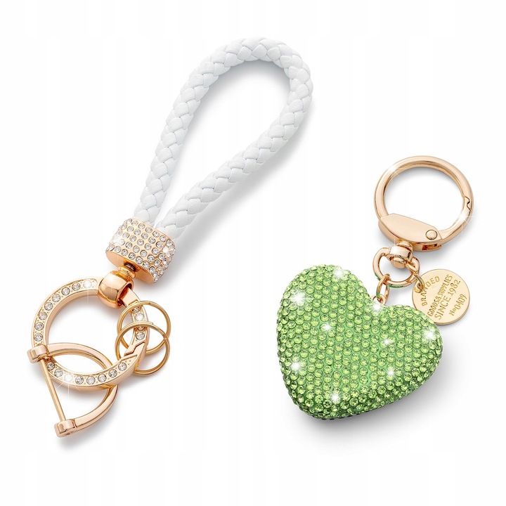 Kulcstartó kristályokkal szív alakban, 13 cm, többszínű, kiegészítőkkel