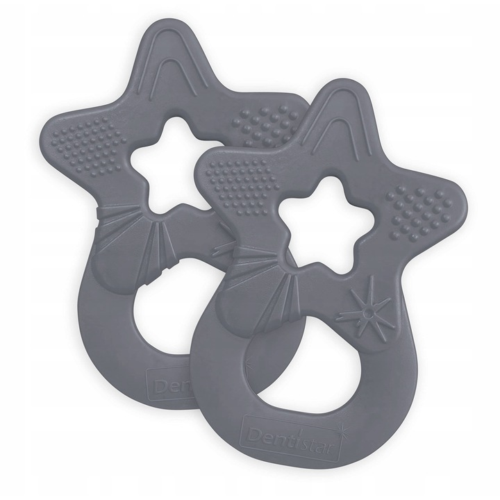 Играчка за бебета, 2 броя, за никнене на зъбки, сива, 3 месеца+