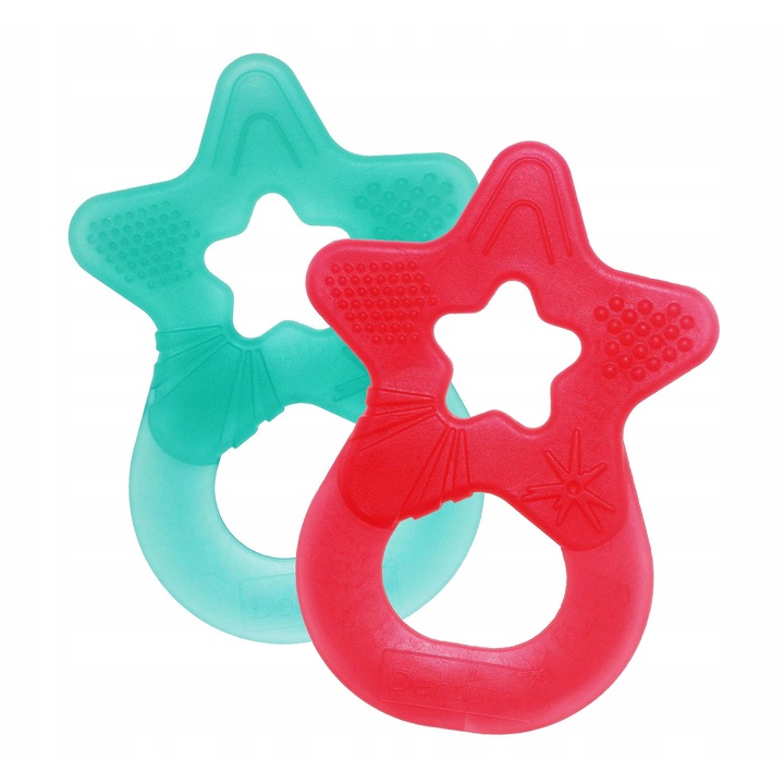 Играчка за бебета, комплект 2 броя, тюркоаз и червено, 3 месеца+, мек материал, форма на звезда