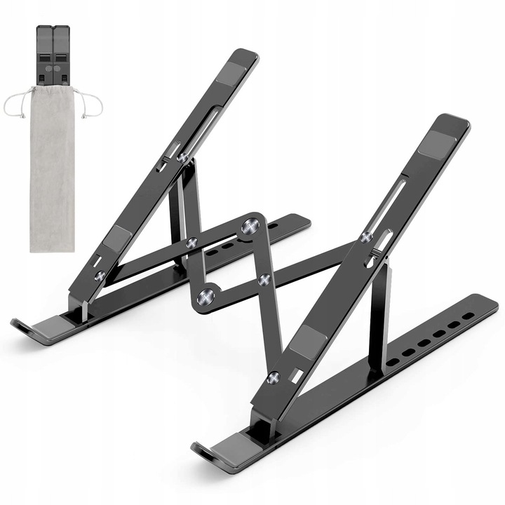 Suport laptop reglabil, 10-15,6", aluminiu, negru, 24,9x4,32x2,1cm