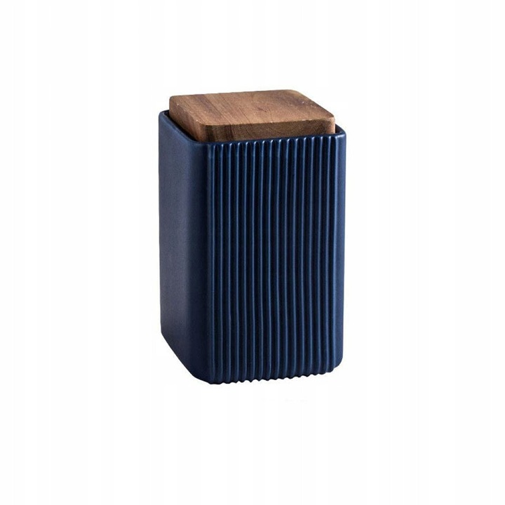 Kerámia ételtároló doboz, fekete, kék, légmentesen záródó fedél, L