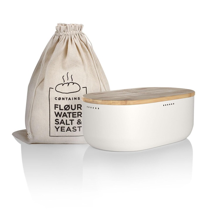 LARS NYSOM ételtároló doboz, bambusz fedéllel, minimalista design, 36x19x13cm, kenyérhez és zöldségekhez