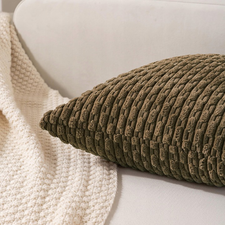 Set 4 Poszevek Decorativ Boho 40x40 cm, Oliwkowe, Material Velvet