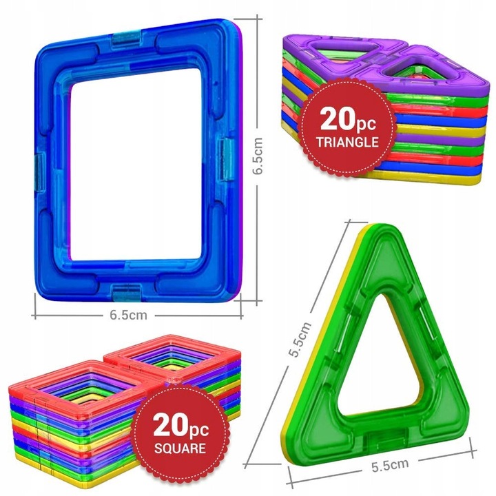 Set de constructie magnetice 40 piese, forme diverse, multicolor