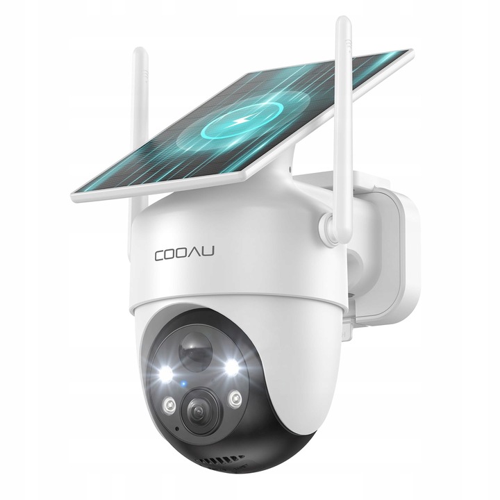 Външна камера за наблюдение COOAU 2K Solar, безжична, 360°, цветно нощно виждане, двупосочно аудио