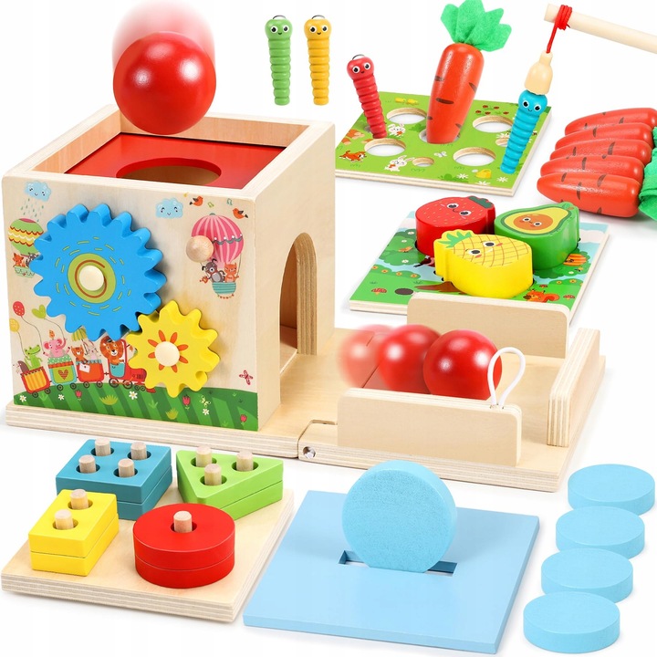 Set de Jucarii Montessori Educationale din Lemn pentru Copii, 8 in 1, Multicolor, 1-4 Ani