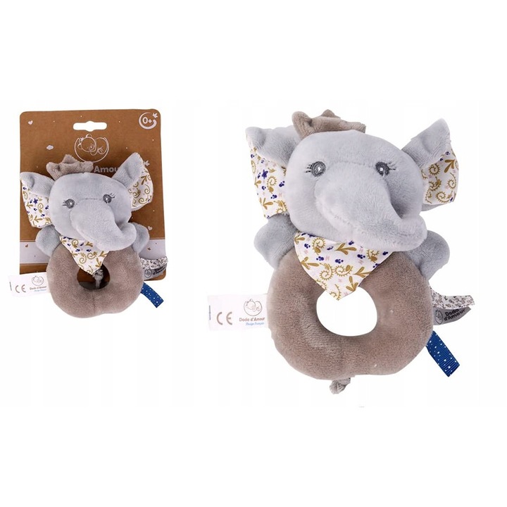 Плюшена играчка Dodo, слон, бежов, 13x10 см, за бебета