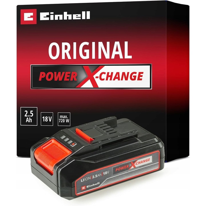 Acumulator Einhell Power X-Change 18V 2,5Ah, litium-ion, rezistent la praf, cu sistem de gestionare activa
