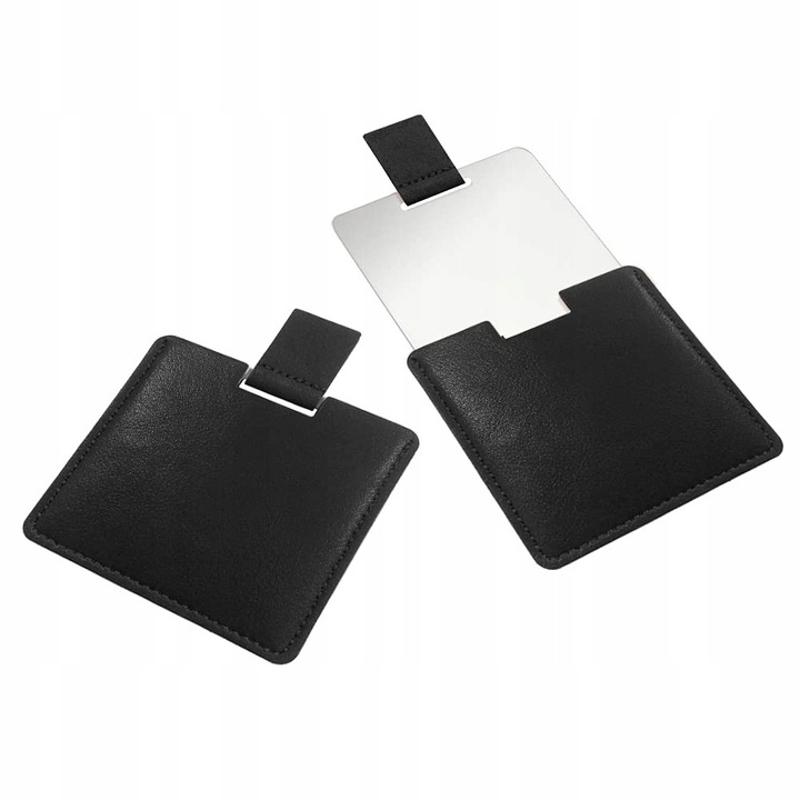 Set oglinda si husa, negru, 6,86x6,86x0,01 cm, material PU/inox