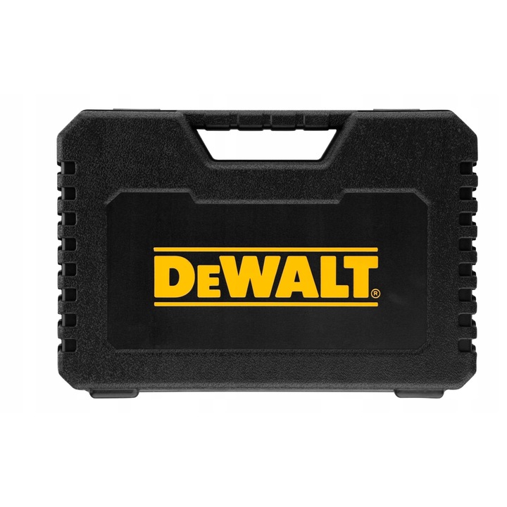 Set de accesorii DeWalt 100 piese, burghie pentru lemn, metal, piatra, biti, cutie de depozitare