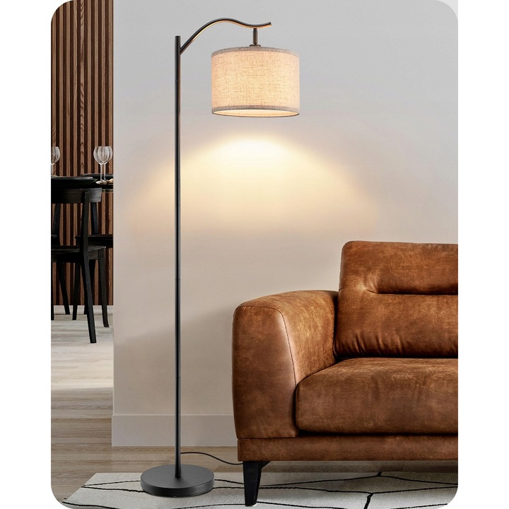 Lampa standa minimalista cu abajur din in, neagra, 180x340° ajustabila, set