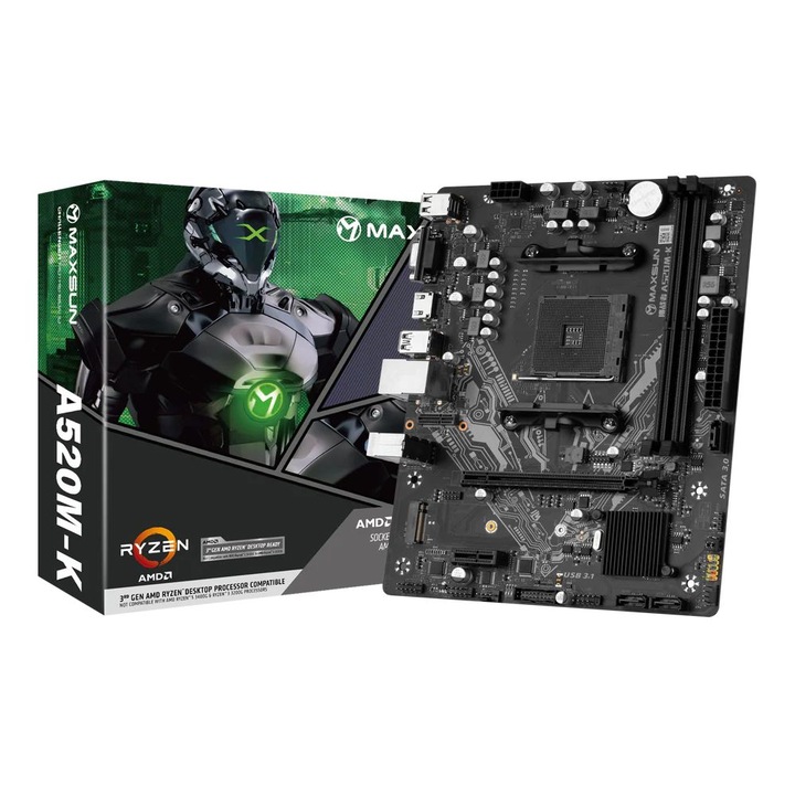 Placa de baza Maxsun CHALLENGER A520M-K, AM4, 2xDDR4, 64GB, Micro-ATX