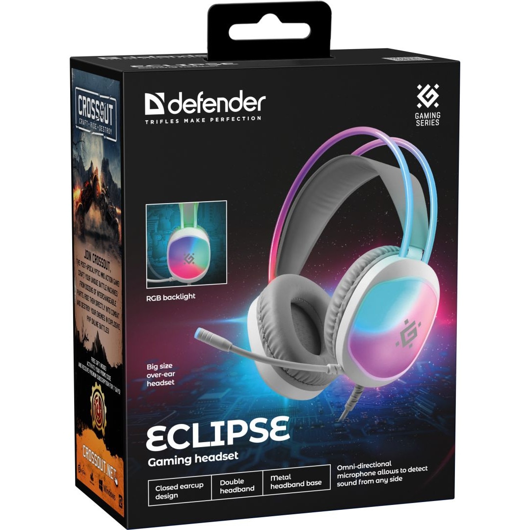 Casti de gaming Defender Eclipse RGB Alb, 306015, Microfon