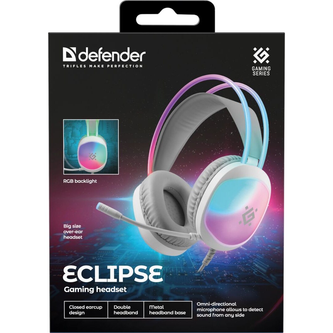 Casti de gaming Defender Eclipse RGB Alb, 306015, Microfon