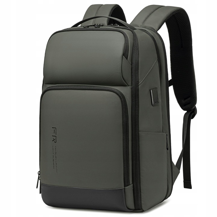 Ghiozdan laptop 17 inch, extensibil, cu USB, verde militar, dimensiuni 17,7x11,4x7,9~10,4 inch