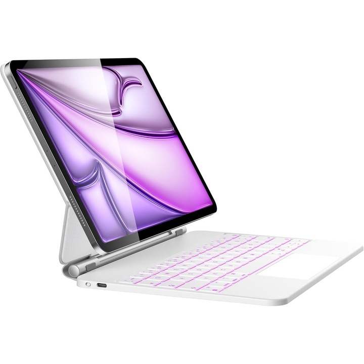 Tastatura cu husa pentru iPad Air 13 / iPad Pro 12,9, QWERTZ, iluminare alba, design ergonomic, dimensiuni 9,7x5,1cm