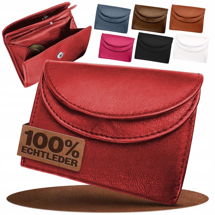 Portofel mini din piele rosu cu protectie RFID, 2 compartimente pentru carduri, dimensiuni 9x7x2cm