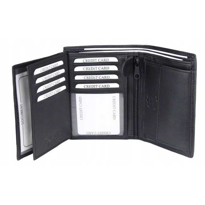 Portofel barbati Frentree din piele, vertical, 11 compartimente, protectie RFID, negru