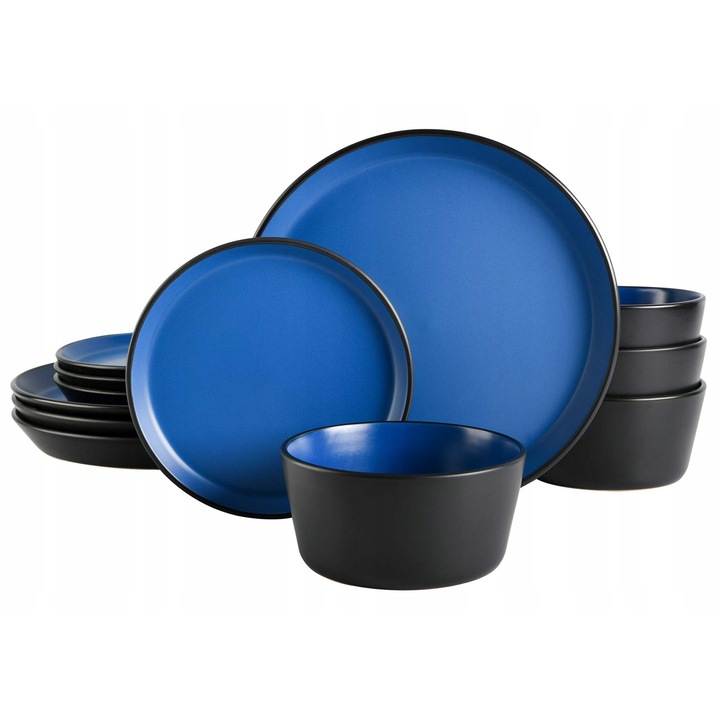 Set servicii de masa Gibson Soho, 4 persoane, 4 farfurii, 4 boluri, albastru