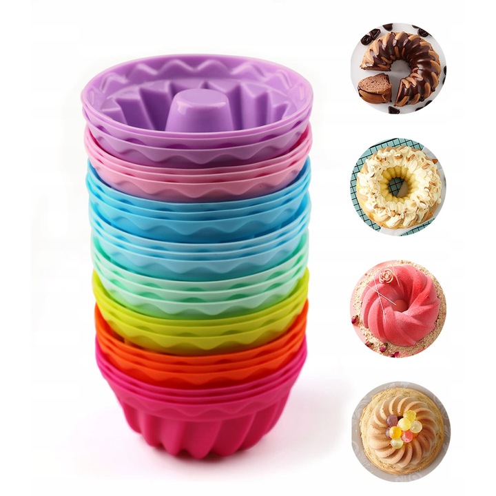 Set 24 mini forme de silicon pentru briose, 6,5x3,5cm, multicolor