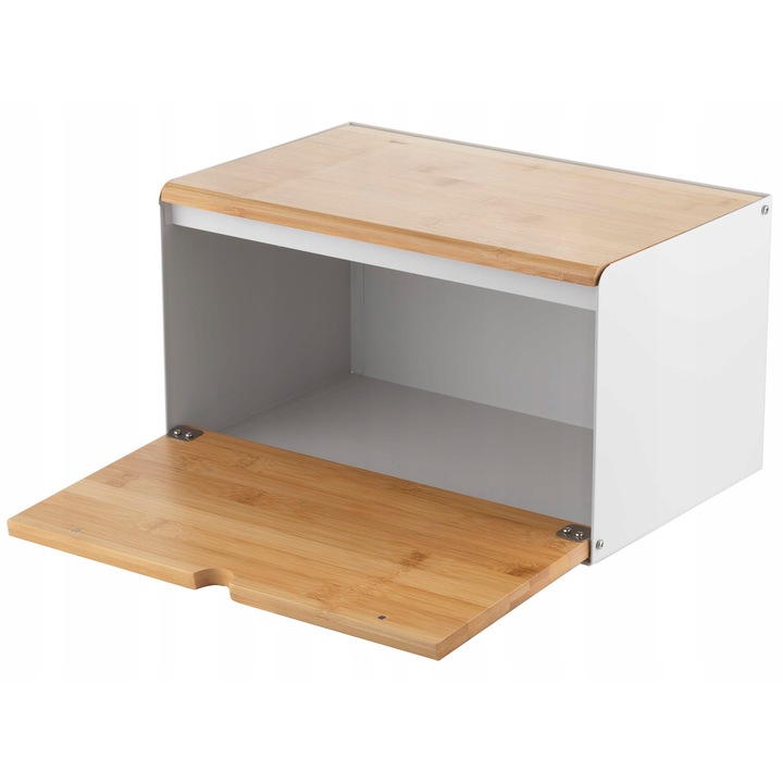 Cutie alimentara Florina Brusto, alb, 35,5x21,5x19,5cm, cu capac din bambus