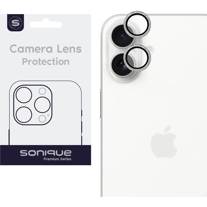 Folii protectie telefoane Sonique Glitter Lens Pro, 95% diaphaneitate, antikradasmika, silver, set