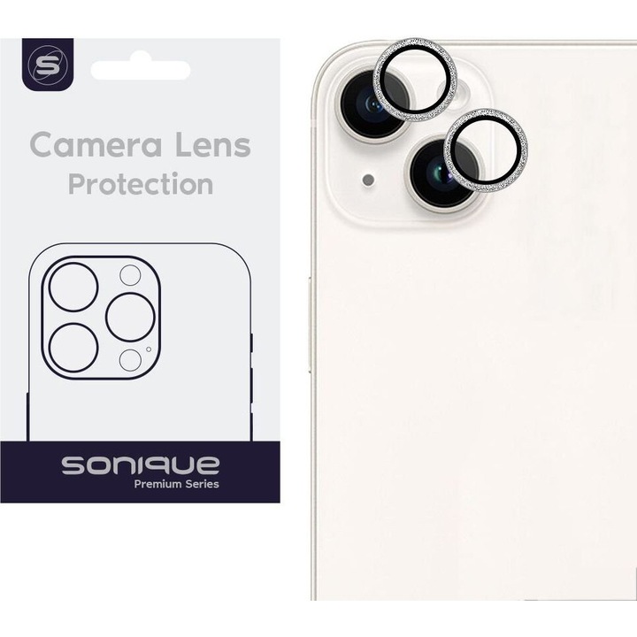 Folii protectie telefoane Sonique Glitter Lens Pro, 95% diaphaneitate, antikradasmike, silver, set
