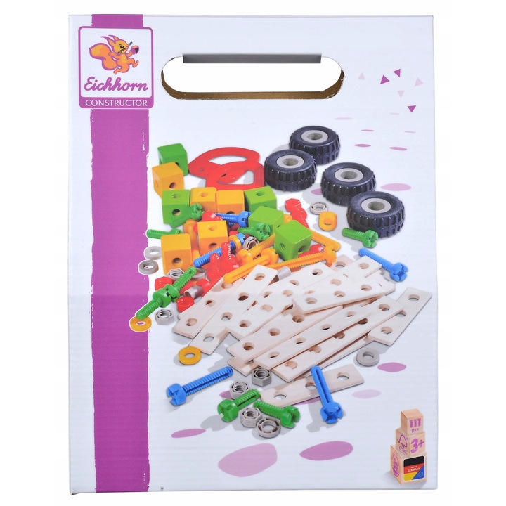 Set de constructie Eichhorn, 111 piese, din lemn de fag FSC, pentru varsta 3+