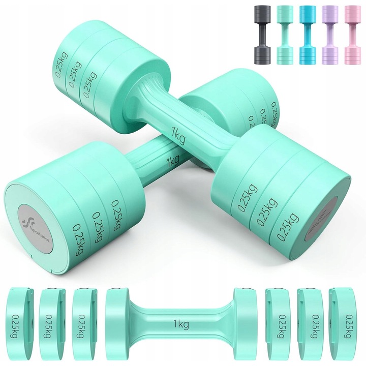 Set 4 in 1 haltere reglabile Sportneer 2-5 kg, albastru, 16,5x7,5cm