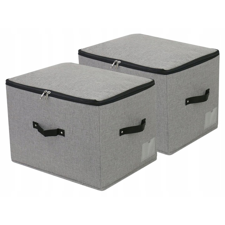 Tárolódobozok, 2 darab, 44x33x31cm, sötétszürke, poliészter anyag, összecsukható