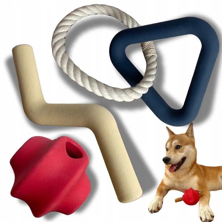 Set 3 piese jucarii pentru caini din cauciuc natural, rezistente, multicolor