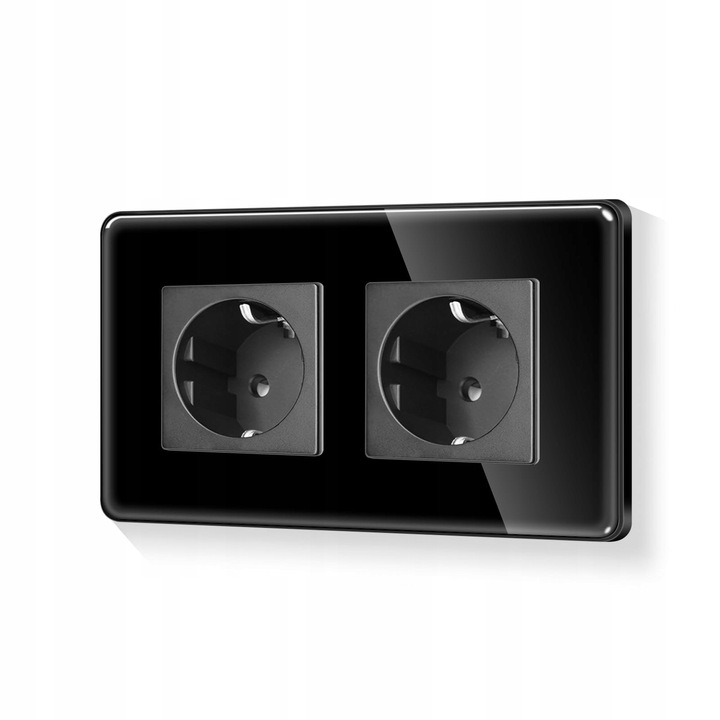 Priza electrica, 2 fante, sticla neagra, 16A, 110-250V, 157x86mm, set