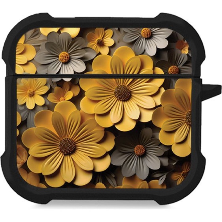Carcasa Sonique 3D Flower Series pentru AirPods 4, silicon, protectie antisoc, galben