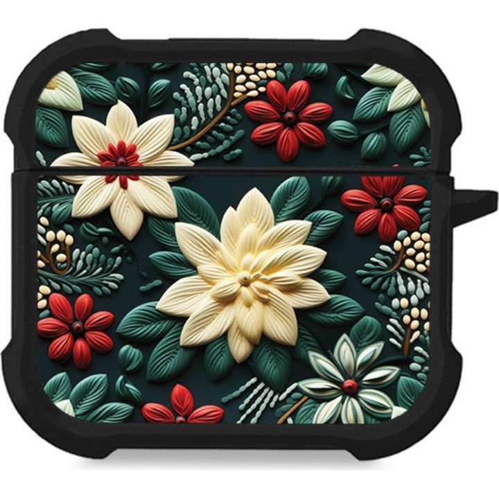 Sonique Theke Silikone 3D Flower Series pentru AirPods, verde, protectie impotriva zgarieturilor si socurilor