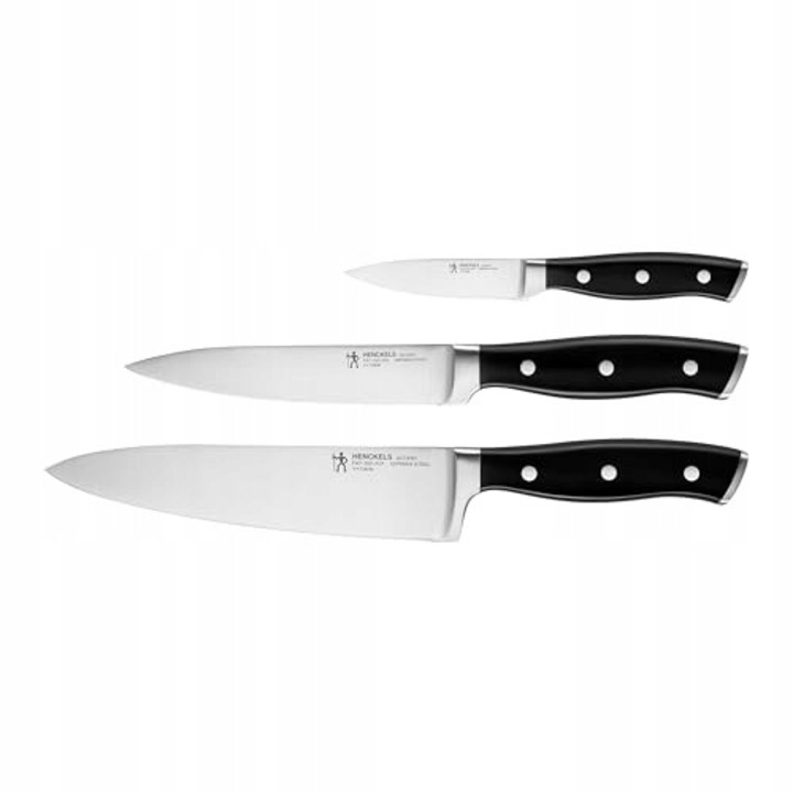 Set de cutite Henckels, 3 piese, negru, cutit de curatat, cutit de carne, cutit de bucatarie