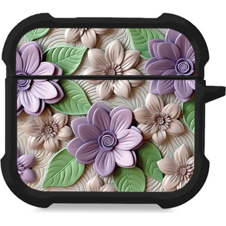 Carcasa Sonique 3D Flower Series pentru AirPods 4, silicon, protectie antisoc, violet