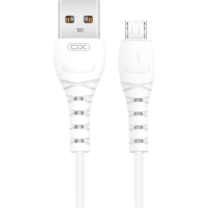 Cablu de date USB A - Micro USB, XO, 1m, alb, suporta incarcare rapida