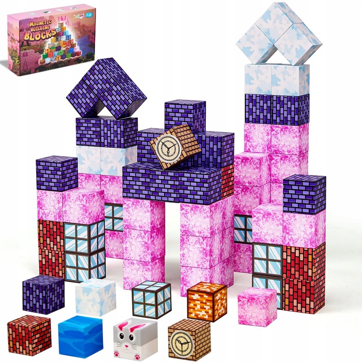 Set de constructie Magnetice 80 piese, Klocki Montessori pentru copii 3+, dimensiune 2,5cm, multicolor