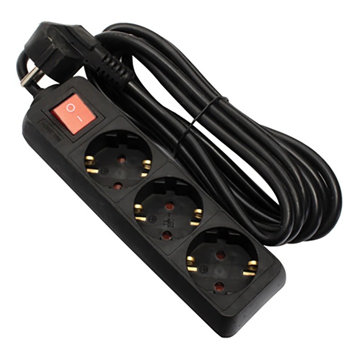 Prelungitor STROHM 5948833070904, 3 prize Shucko, 3m, negru