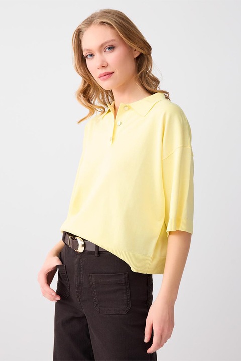 JIMMY KEY, Bluza polo supradimensionata, Galben pai, XS-S