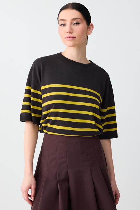 JIMMY KEY, Pulover lejer cu maneci medii, Maro inchis/Galben