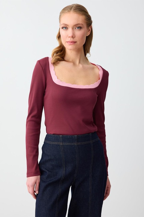 JIMMY KEY, Bluza cu decolteu patrat, Visiniu