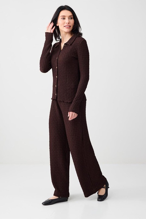 JIMMY KEY, Pantaloni drepti texturati cu talie inalta, Maro inchis