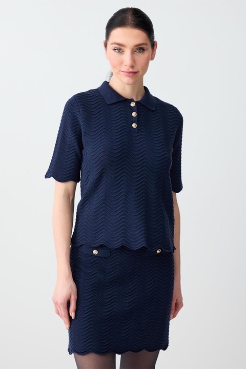 JIMMY KEY, Bluza cu guler ascutit si aspect texturat, Bleumarin