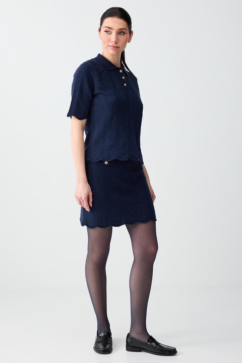 JIMMY KEY, Fusta mini texturata cu terminatii valurite, Albastru inchis