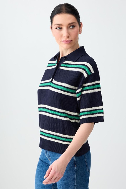 JIMMY KEY, Tricou polo cu dungi, Alb/Verde/Bleumarin